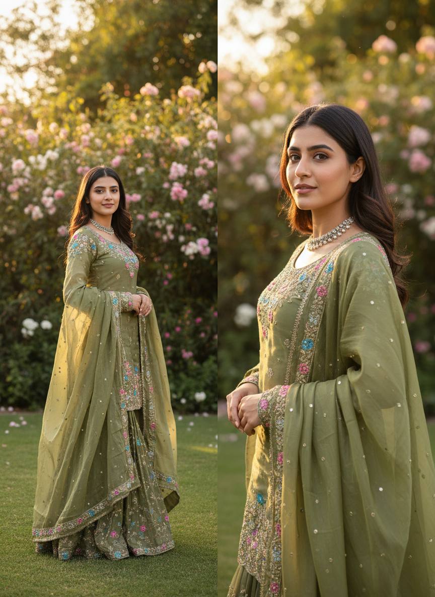 Heavy Embroidered Kurta Sharara Set with Dupatta | 5 Color Options