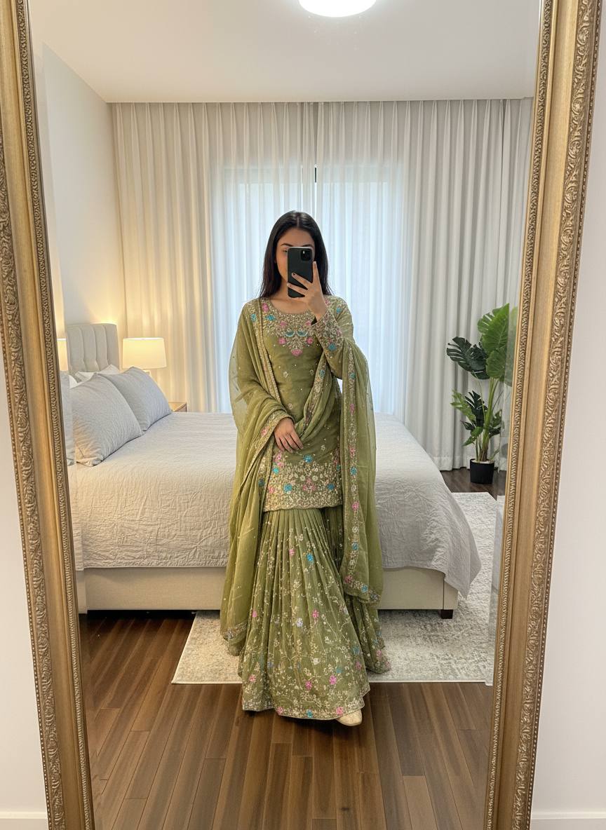 Heavy Embroidered Kurta Sharara Set with Dupatta | 5 Color Options