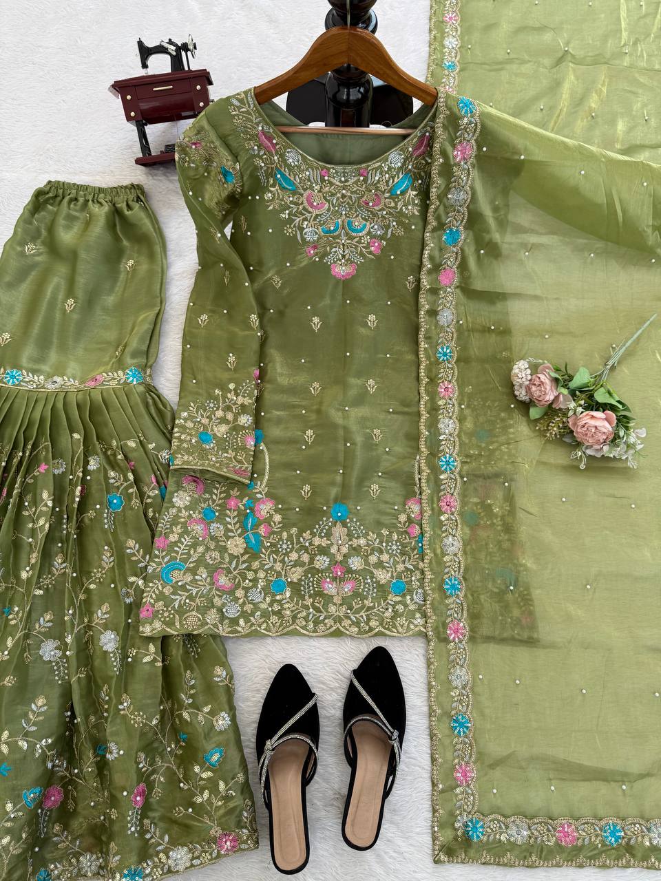 Heavy Embroidered Kurta Sharara Set with Dupatta | 5 Color Options