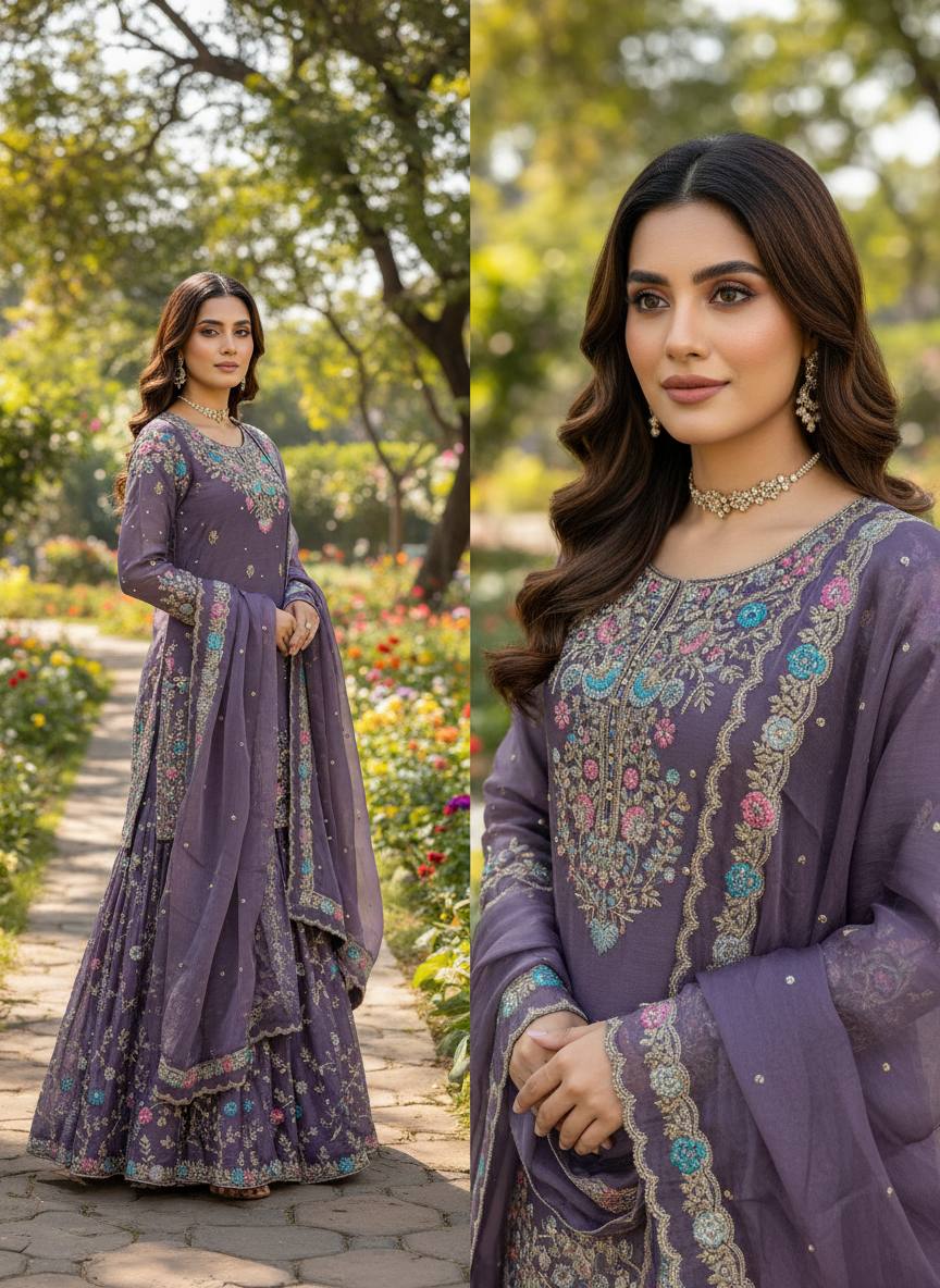 Heavy Embroidered Kurta Sharara Set with Dupatta | 5 Color Options