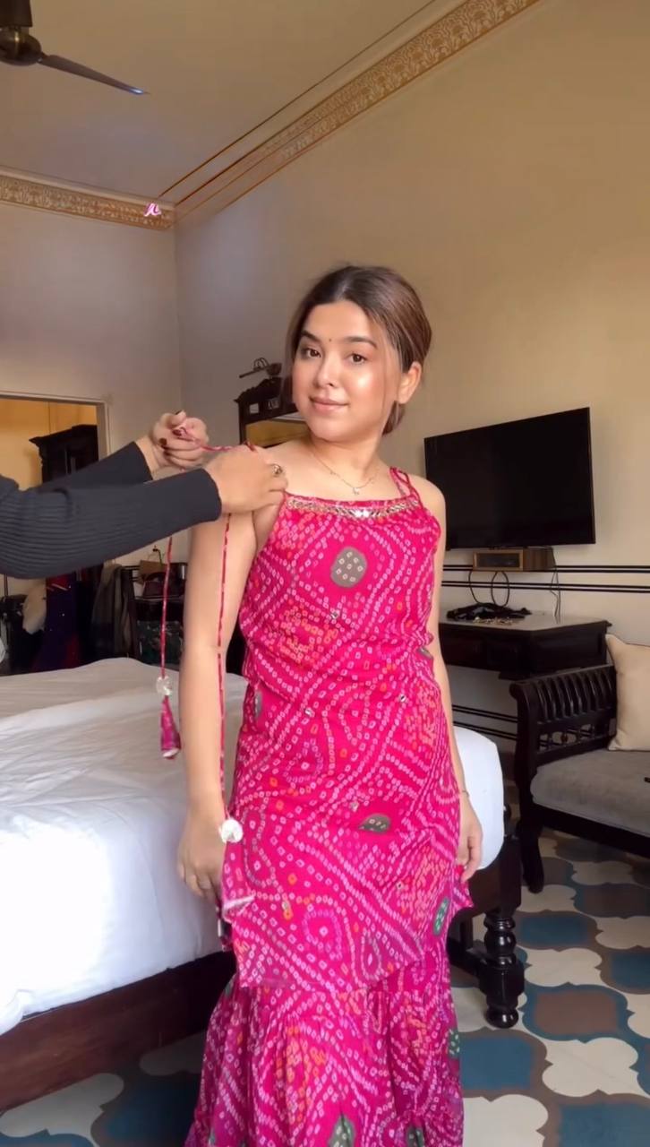 Pink Bandhani Print Kurti Sharara Set with Dupatta