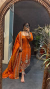 Rust Orange Embroidered Kurta Pant Set with Dupatta