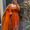 Rust Orange Embroidered Kurta Pant Set with Dupatta