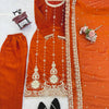 Rust Orange Embroidered Kurta Pant Set with Dupatta