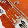 Rust Orange Embroidered Kurta Pant Set with Dupatta