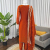 Rust Orange Embroidered Kurta Pant Set with Dupatta