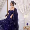 Navy Blue Embellished Anarkali Kurta Set with Dupatta & Pants