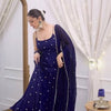Navy Blue Embellished Anarkali Kurta Set with Dupatta & Pants