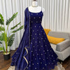 Navy Blue Embellished Anarkali Kurta Set with Dupatta & Pants