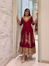 Maroon Heavy Embroidered Anarkali Kurta Set with Designer Dupatta