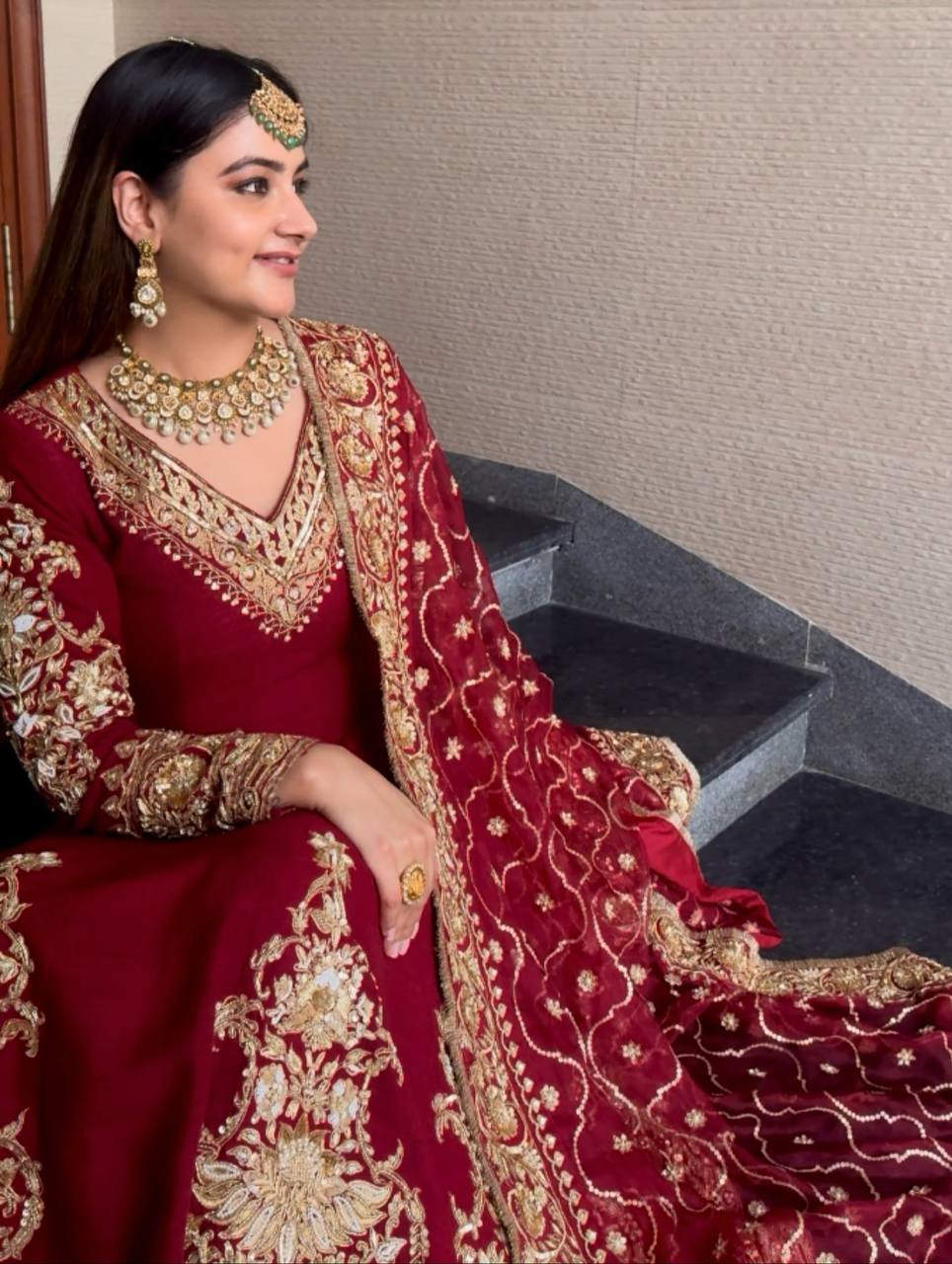 Maroon Heavy Embroidered Anarkali Kurta Set with Designer Dupatta