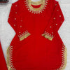 Red Embroidered Kurta Set with Fringe Border Dupatta & Palazzo