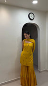 Mustard Yellow Embroidered Kurta Set with Sharara & Dupatta