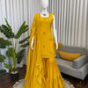 Mustard Yellow Embroidered Kurta Set with Sharara & Dupatta