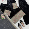 Royal Black Velvet Kurta Set with Heavy Ethnic Border & Sheer Dupatta