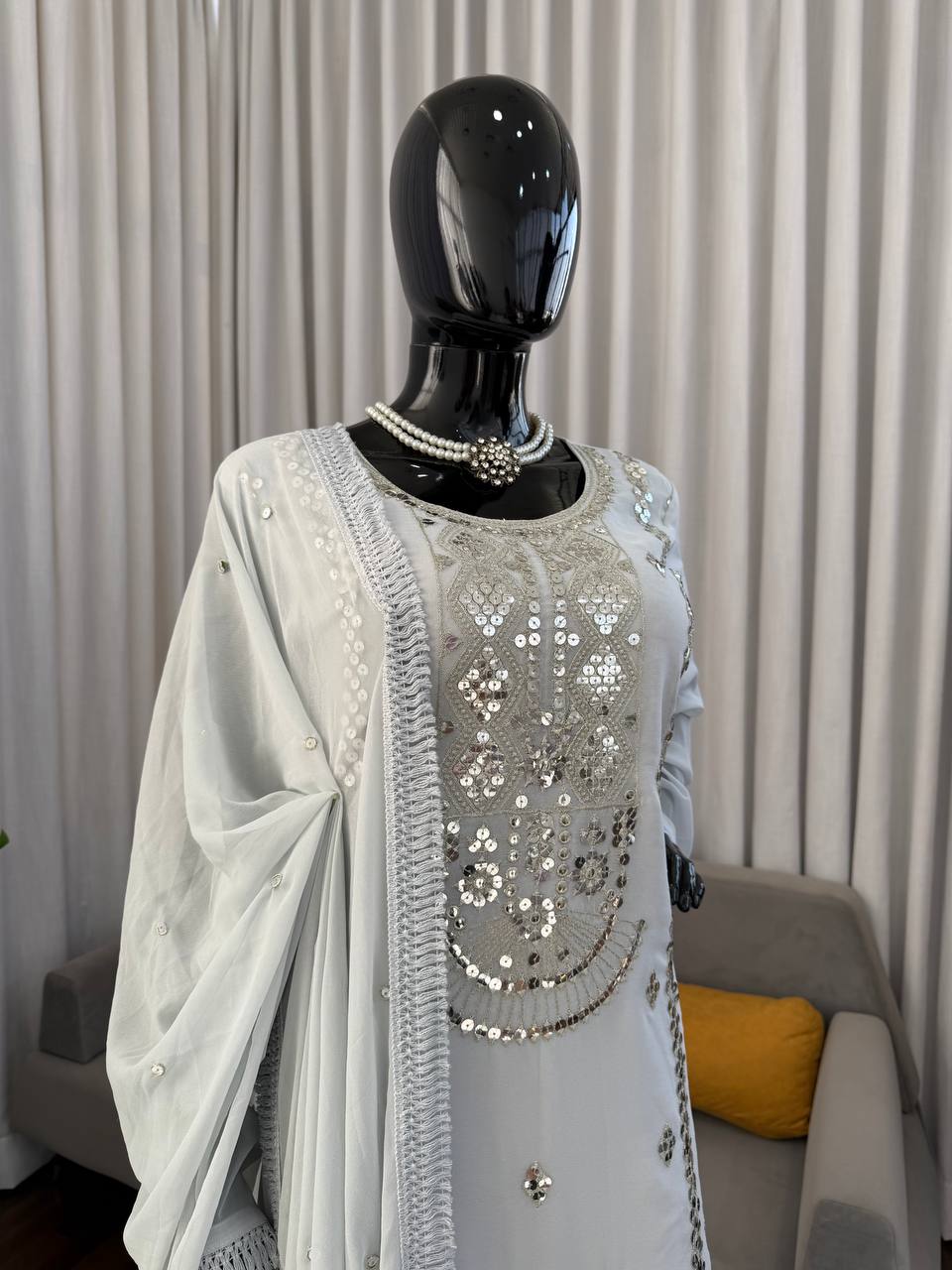 Royal Mirror Embellished Sharara Suit Set with Flowing Dupatta (3 Color Options)