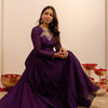 Regal Plum Embroidered Anarkali Suit Set with Flowing Dupatta