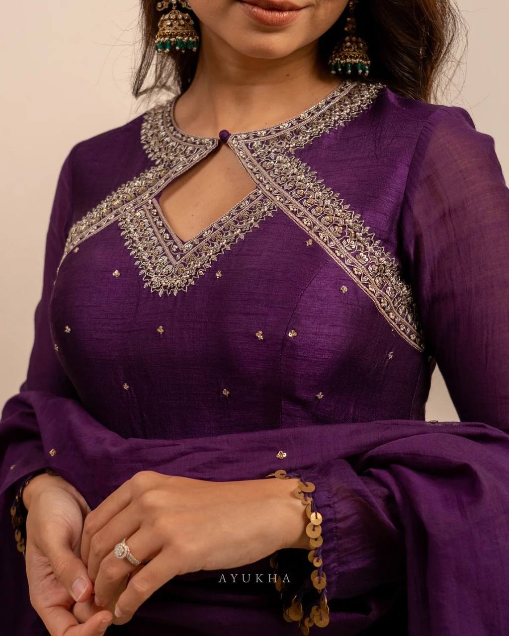 Regal Plum Embroidered Anarkali Suit Set with Flowing Dupatta