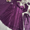Regal Plum Embroidered Anarkali Suit Set with Flowing Dupatta