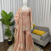 Blush Peach Luxury Embroidered Kurta Sharara Set with Organza Dupatta