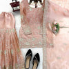 Blush Peach Luxury Embroidered Kurta Sharara Set with Organza Dupatta