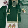 Emerald Green Luxury Embroidered Kurta Pant Set with Chiffon Dupatta