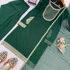 Emerald Green Luxury Embroidered Kurta Pant Set with Chiffon Dupatta