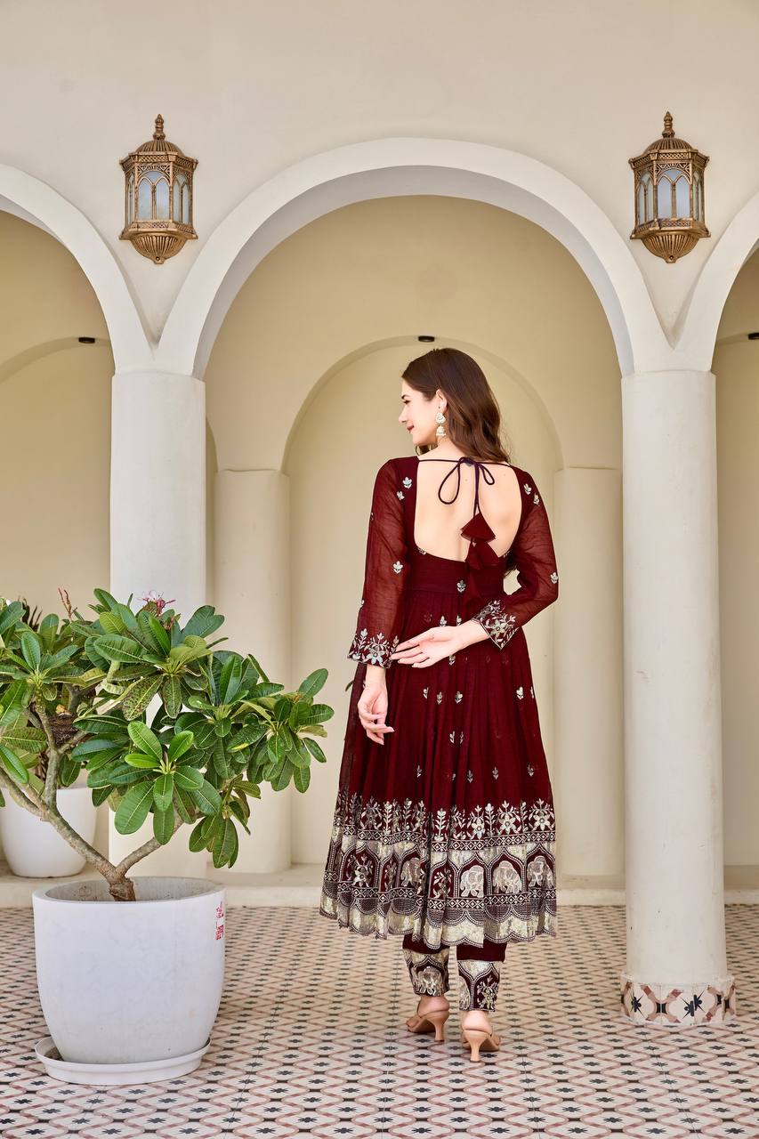 Luxury Embroidered Anarkali Suit Set with Heavy Border Dupatta (3 Color Options)