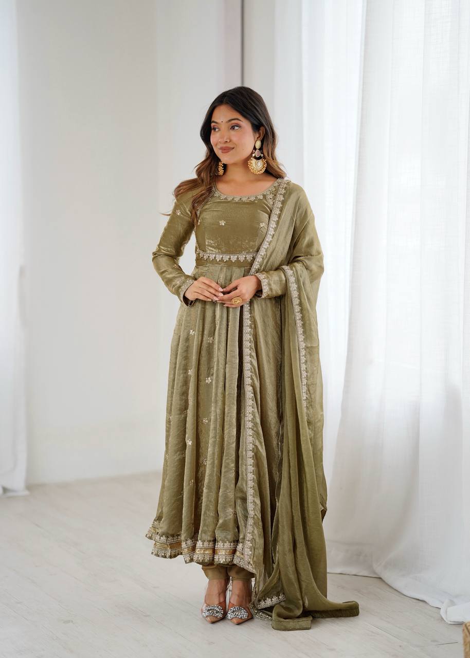 Embroidered Anarkali Suit Set with Dupatta & Bottom – 5 Color Options