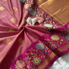Rosewood Blush Premium Luxury Silk Saree with Antique Gold Butti Weave & Multicolour Floral Zari Border