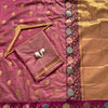 Rosewood Blush Premium Luxury Silk Saree with Antique Gold Butti Weave & Multicolour Floral Zari Border