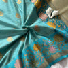 Celestial Aqua Premium Luxury Silk Saree with Antique Gold Butti & Multicolour Floral Zari Border