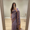 Royal Iris Purple Premium Luxury Silk Saree with Antique Gold Butti & Multicolour Floral Zari Border