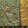 Verdant Olive Green Premium Luxury Silk Saree with Antique Gold Butti & Multicolour Floral Zari Border