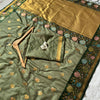 Verdant Olive Green Premium Luxury Silk Saree with Antique Gold Butti & Multicolour Floral Zari Border