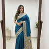 Royal Teal Blue Premium Luxury Silk Saree with Multicolour Meenakari Floral Border & Gold Zari Butti