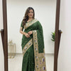 Regal Forest Green Premium Luxury Silk Saree with Multicolour Meenakari Floral Border & Gold Zari Butti