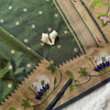 Regal Forest Green Premium Luxury Silk Saree with Multicolour Meenakari Floral Border & Gold Zari Butti