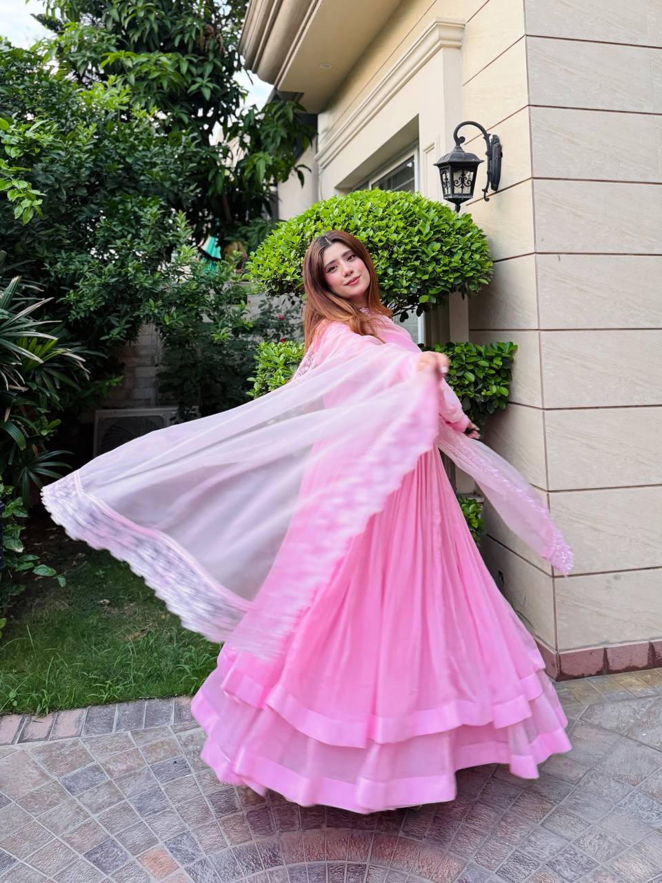 Blush Pink Luxe Anarkali Suit Set with Elegant Border Dupatta