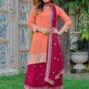 Royal Peach Luxury Embroidered Anarkali Suit Set with Heavy Border Dupatta