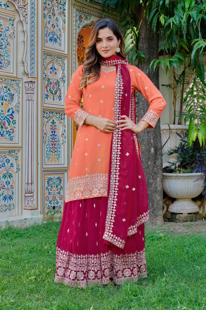 Royal Peach Luxury Embroidered Anarkali Suit Set with Heavy Border Dupatta