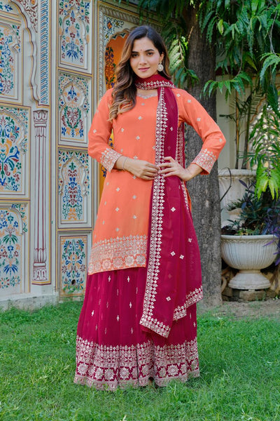 Royal Peach Luxury Embroidered Anarkali Suit Set with Heavy Border Dupatta