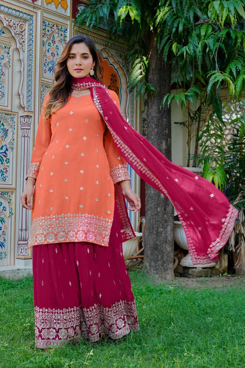 Royal Peach Luxury Embroidered Anarkali Suit Set with Heavy Border Dupatta