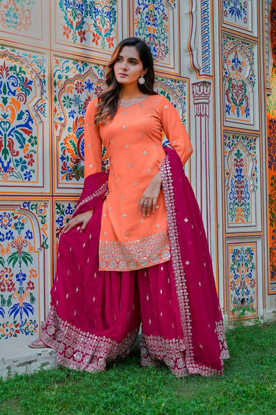 Royal Peach Luxury Embroidered Anarkali Suit Set with Heavy Border Dupatta