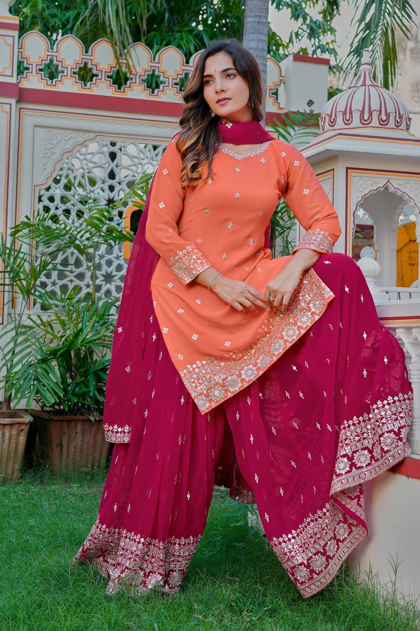Royal Peach Luxury Embroidered Anarkali Suit Set with Heavy Border Dupatta