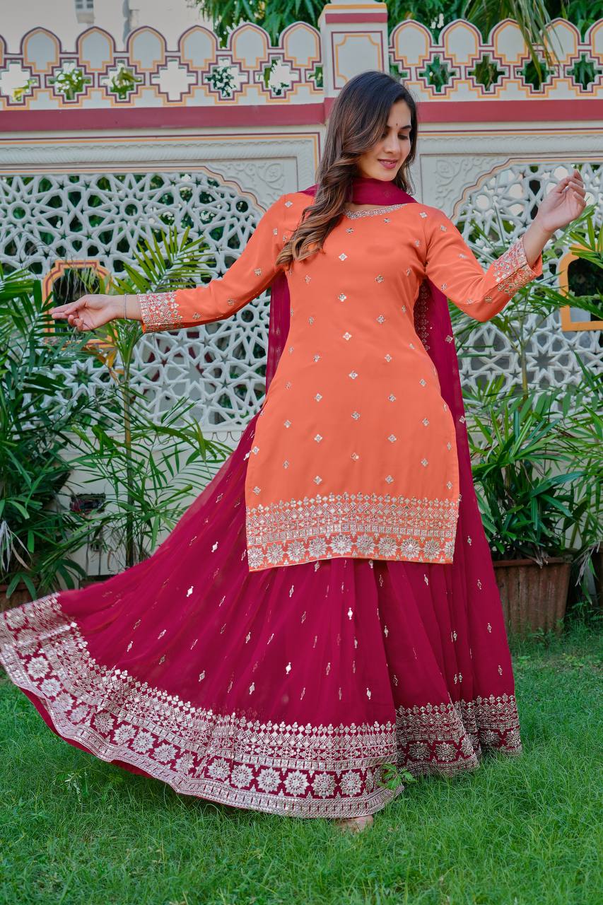Royal Peach Luxury Embroidered Anarkali Suit Set with Heavy Border Dupatta