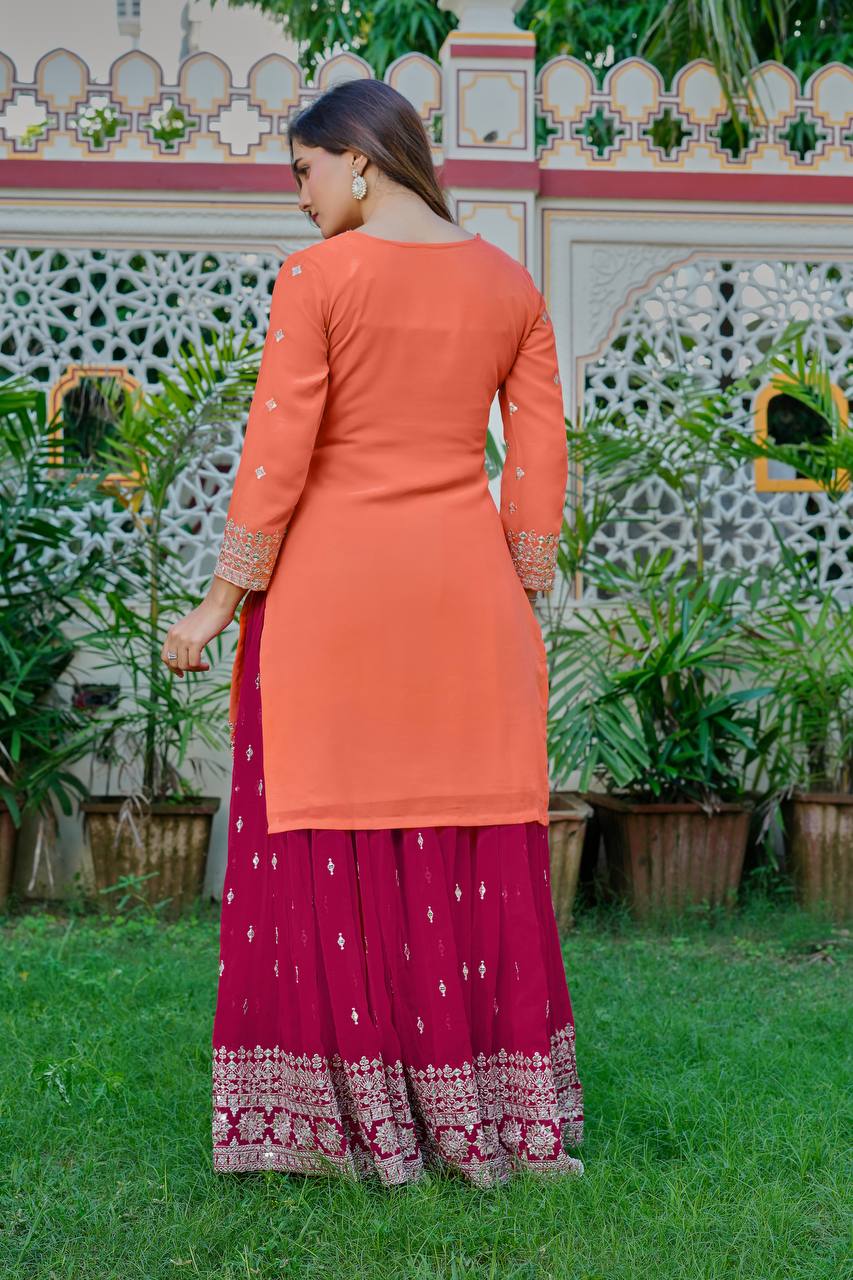 Royal Peach Luxury Embroidered Anarkali Suit Set with Heavy Border Dupatta