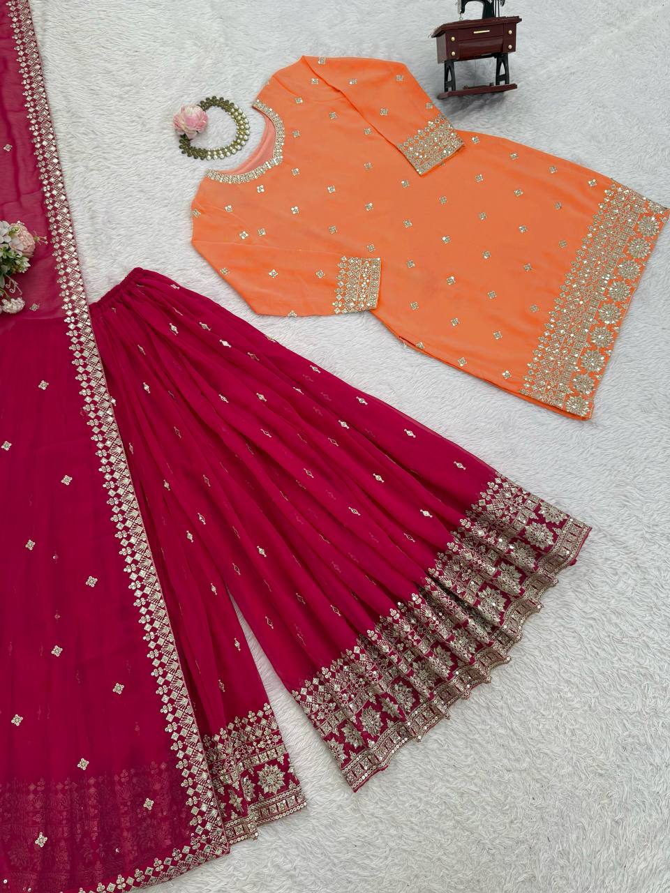 Royal Peach Luxury Embroidered Anarkali Suit Set with Heavy Border Dupatta