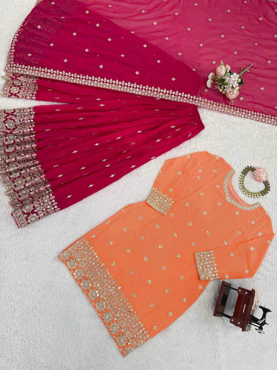 Royal Peach Luxury Embroidered Anarkali Suit Set with Heavy Border Dupatta