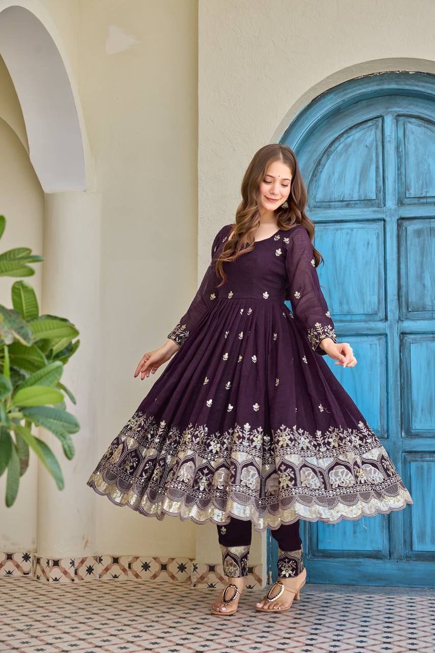 Luxury Embroidered Anarkali Suit Set with Heavy Border Dupatta (3 Color Options)